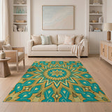 Traditional Persian Teal Gold Mandala Persian Area Rug