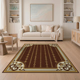 Ornate Gold Floral Border Burgundy Area Rug