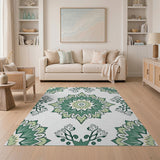 Green Mandala Leaf Area Rug