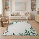 Green Eucalyptus Leaf Border Area Rug