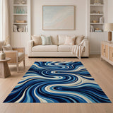 Swirling Abstract Area Swirling Blue Waves Abstract Area Rug