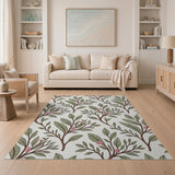 Green Leaf and Pink Berry Floral Area Rug