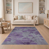 Purple Floral Grey Textured Area Rug