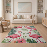 Pink Flamingo Tropical Coastal Area Rug