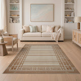 Tan Geometric Border Area Rug