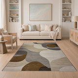 Modern Abstract Beige Grey Geometric Area Rug