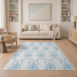 Light Blue Arched Feather Motif Area Rug