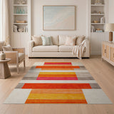Vibrant Geometric Striped Area Rug in Orange Red Pink