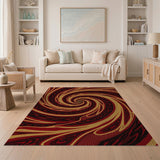 Hypnotic Red Gold Spiral Abstract Area Rug