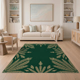 Gold Fern Border Emerald Area Rug