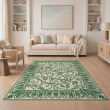 Elegant Green Vine Leaf Border Area Rug