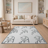 Black White Elephant Line Art Area Rug