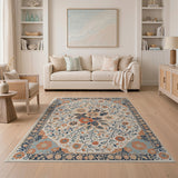 Ivory Terracotta Floral Persian Area Rug