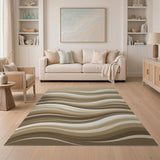 Beige Cascading Waves Abstract Area Rug