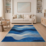 Blue and Teal Cascading Blue Waves Geometric Area Rug