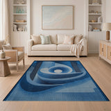 Abstract Navy Blue Swirl Geometric Area Rug
