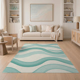 Teal Wave Brushstroke Abstract Area Rug