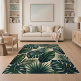 Green Lush Green Monstera and Palm Leaf Area Rug