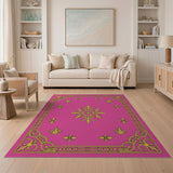 Pink Baroque Area Rug with Gold Ornate Motifs