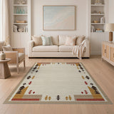 Beige Tan Southwestern Geometric Border Rug