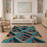 Teal Maze Staircase Geometric Area Rug