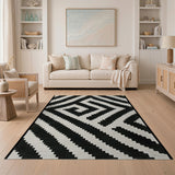 Bold Black and White Bold Black White Zigzag Geometric Area Rug