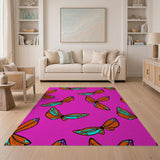 Vibrant Pink Butterfly Pattern Area Rug