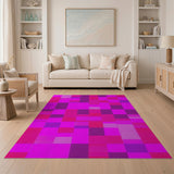 Vibrant Pink Purple Geometric Patchwork Rug