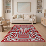 Bold Red Geometric Framed Area Rug
