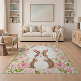 Cute Pink Bunny Floral Area Rug