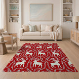 Festive White Deer Silhouettes on Red Vine Rug