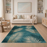 Coastal Beach Palm Teal Palm Frond Coastal Area Rug