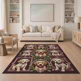 Golden Retriever Puppies Ornate Frame Collage Rug