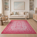 Pink Leopard Print Area Rug with Ornate Border