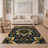 Navy Gold Mandala Floral Area Rug