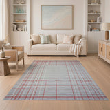 Grey and Red Plaid Geometric Area Rug