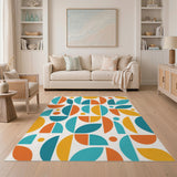 Geometric Modern Blue and Teal Geometric Modern Area Rug