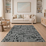Geometric Modern Black and White Maze Labyrinth Black White Geometric Area Rug