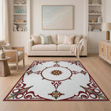 Ornate Red Floral Border Area Rug with Gold Star