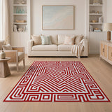 Red Geometric Maze Area Rug