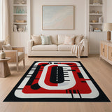 ODIKA Modern Abstract Washable Red & Black Geometric Area Rug - Non-Slip & Low Pile