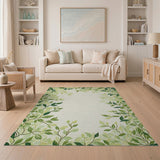Green Leaf Vine Border Cream Area Rug