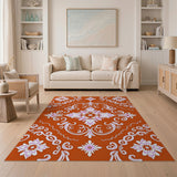 Burnt Orange Floral Damask Area Rug