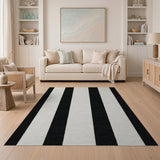 Bold Black White Vertical Striped Woven Rug