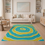 Swirling Teal Yellow Wave Abstract Area Rug