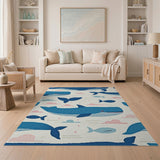 Whimsical Blue Whale Ocean Rug