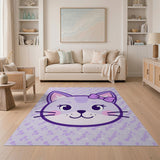 Cute Purple Cartoon Cat with Bow Area Rug