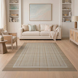 Beige Neutral Grid Checkered Area Rug