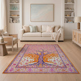 Vibrant Orange Pink Tree of Life Persian Area Rug