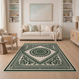 Ornate Green Peacock Mandala Persian Rug